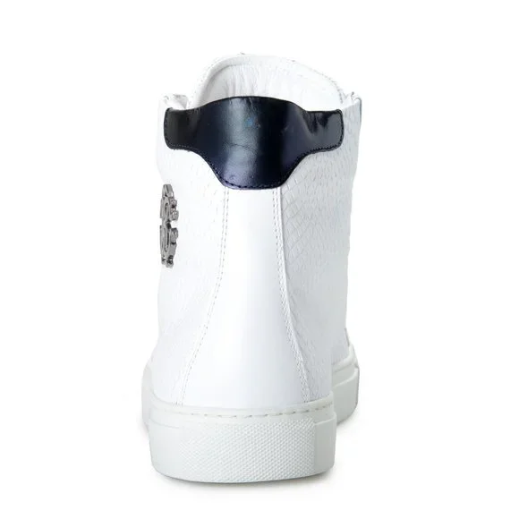 Roberto Cavalli Men's White Textured Leather High Top Fashion Sneakers Shoes